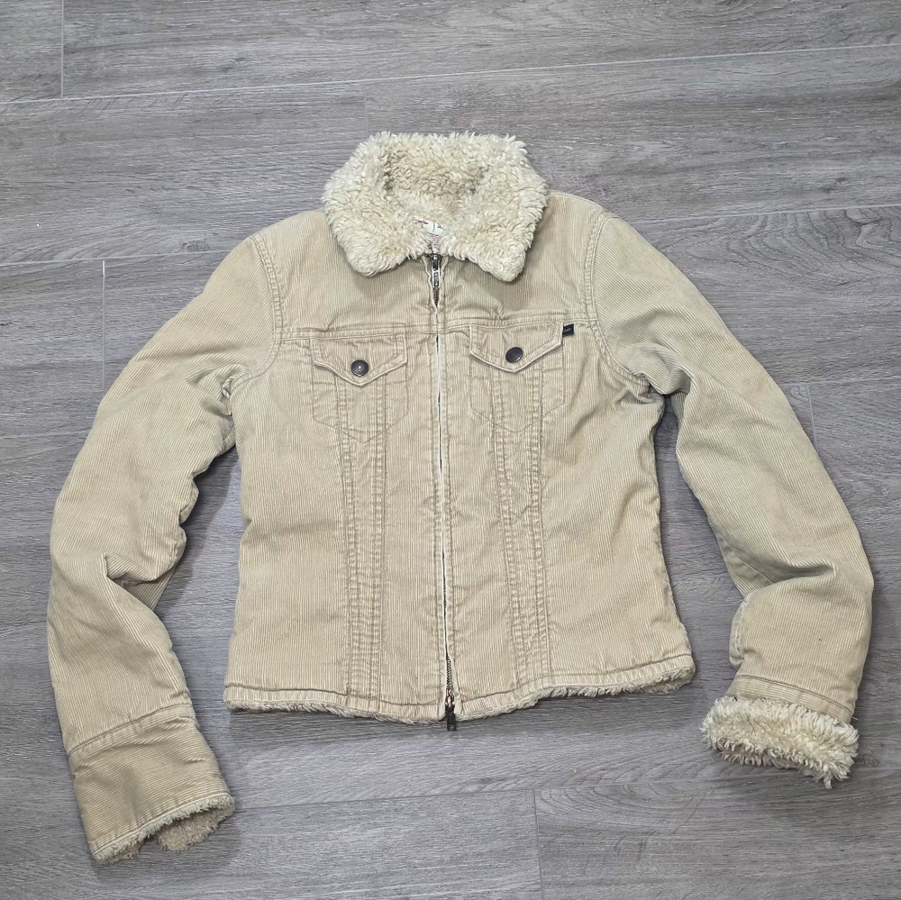 Vintage Y2K 90's Ambercrombie & Fitch Tan Corduroy Trucker Coat XS BoHo Grunge